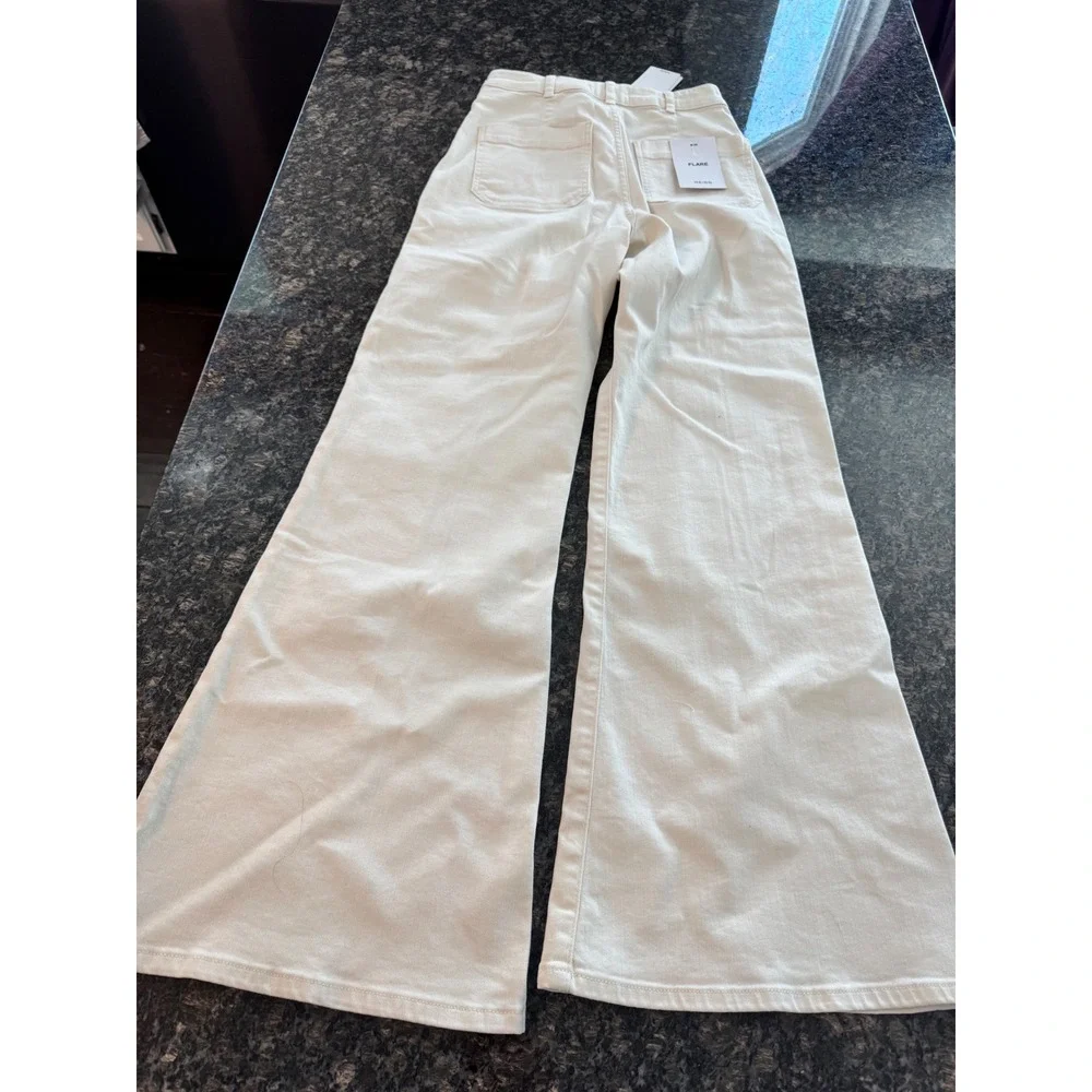 Reiss Sakura Flare Patch Pocket Jeans Ecru White High Rise Denim 28R NEW - Picture 8 of 10